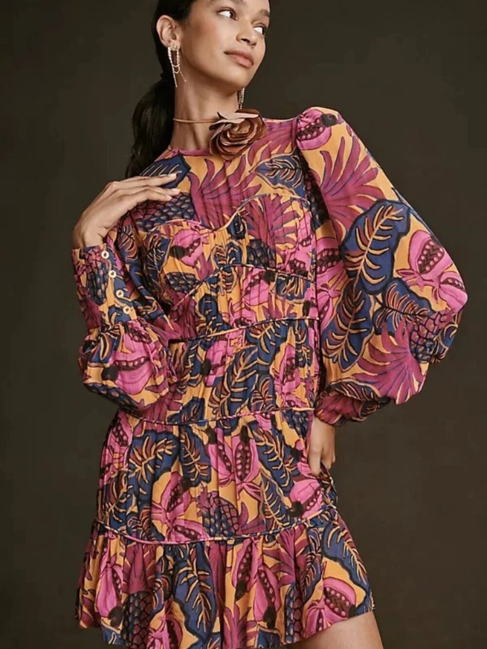 FARM Rio Fruit Dream Yellow Long Sleeve Mini Dress